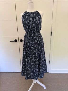 Madewell Navy Blue Floral Halter Midi Dress